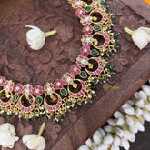 Vriksham Elegant Half Moon With Floral Style Neckpiece-Green Bead-J3341